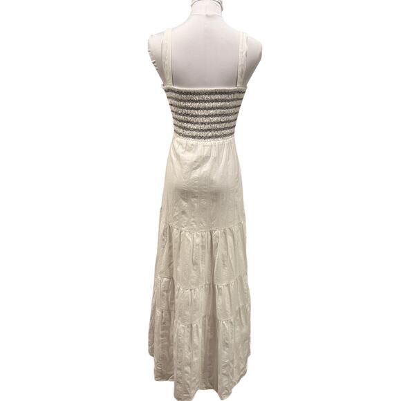 White Smocked Maxi Dress Boho Cottagecore Tiered Cotton XL Cottage Vacation Chic - Picture 3 of 9